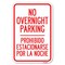 Signmission No Overnight Parking-Prohibido Estacio Heavy-Gauge Aluminum Sign, 12" x 18", A-1218-23830 A-1218-23830 - alternate 1